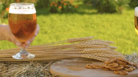 Hands clinking glasses with beer Stock Footage 141600520