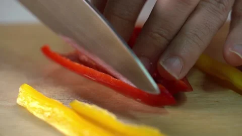 Hands close up cutting peppers Stock Footage 132602565