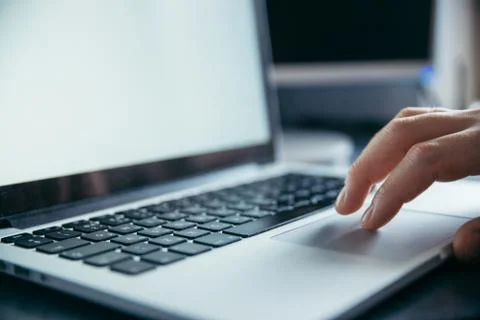 Hands close up on laptop Stock Photos