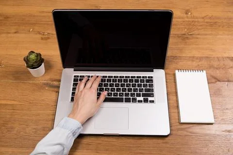 Hands close-up. Working on a computer, laptop. Office background. Online work Stock Photos