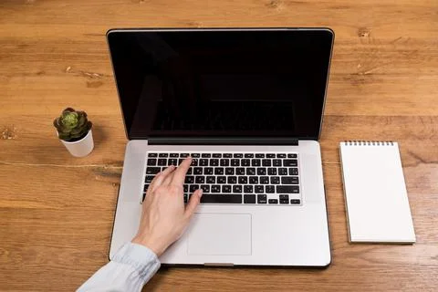 Hands close-up. Working on a computer, laptop. Office background. Online work Stock Photos