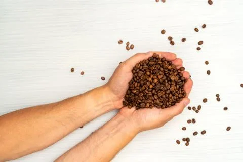 Hands with coffee beans Stock Photos
