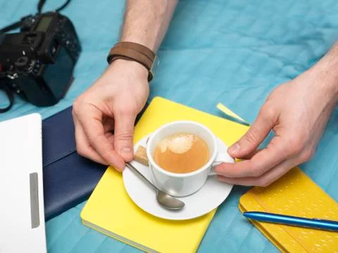 Hands With Coffee Cup 库存照片