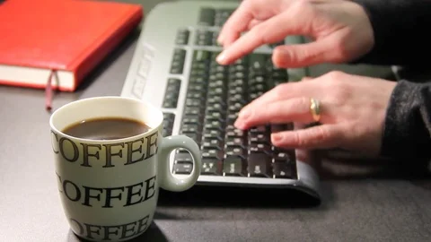 Hands of coffee keyboard Video stock 84138741