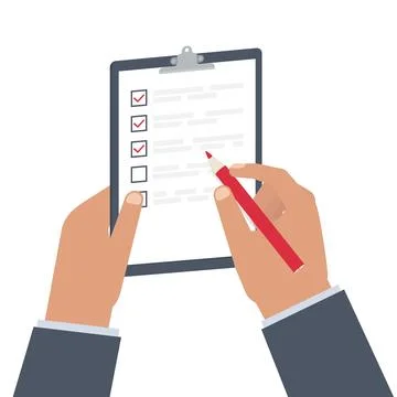 Hands Completing Checklist on Clipboard Vector Stock Illustration