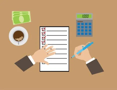 Hands, completing the questionnaire 스톡 일러스트