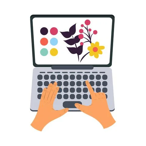 Hands with a computer creating Stock Illustration