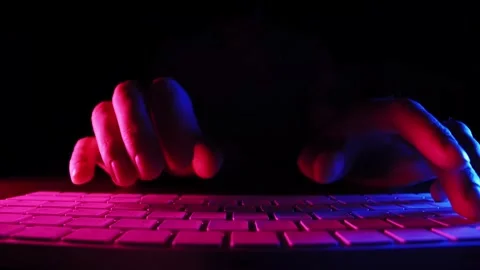 Hands of Computer Hacker Typing Code Virus PC on Keyboard Late Night Working 스톡 동영상 248049944