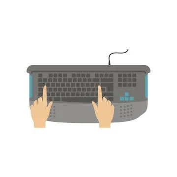 Hands on computer keyboard, man working with computer, top view vector Stock Illustration