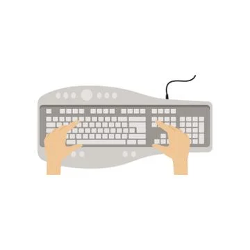 Hands on computer keyboard, people working with computer, top view vector Stock Illustration