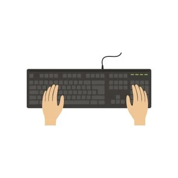Hands on computer keyboard, working place with hands, top view vector Stock Illustration