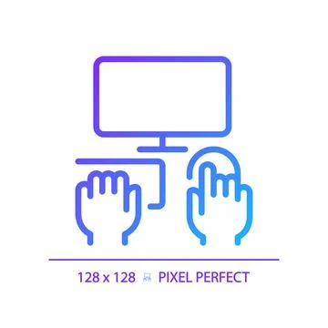 Hands with computer pixel perfect gradient linear vector icon Stock-Illustration