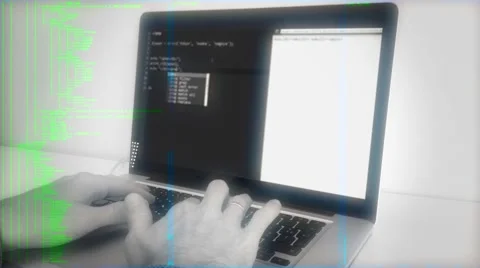 Hands On Computer Programming Source Code In Cyberspace Stock Footage