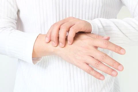 Hands of computer users have pain and injury to the fingers. From Syndrome .. Stock Photos