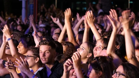 Hands up at a concert Stock Footage 99698555
