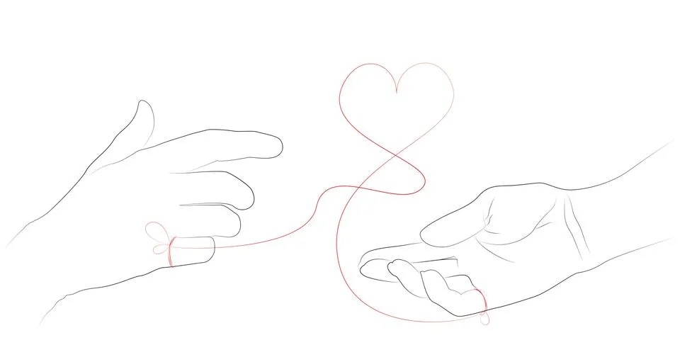 Hands connected by the red thread of fate 스톡 일러스트