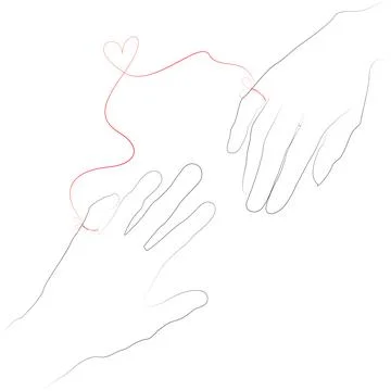 Hands connected by the red thread of fate Stock Illustration
