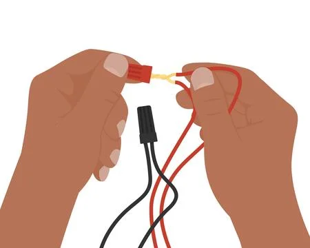 Hands Connecting Electrical Wires with Red Wire Nut Connector Stock Illustration