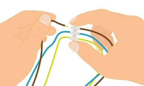 Hands Connecting Electrical Wires to Terminal Block Connector Stock Illustration