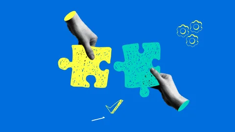 Hands connecting puzzle elements. Teamwork concept. Team, partnership Stock Footage 332151000