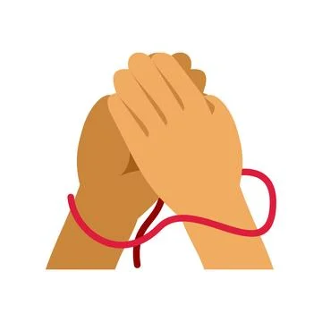 Hands connecting with red string illustrating destiny Illustrazione stock