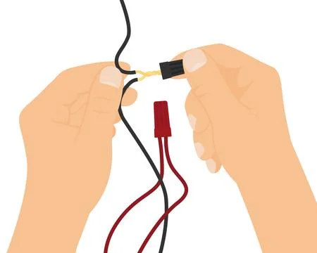 Hands Connecting Twisted Electrical Wires with Wire Nut Connector Stock Illustration