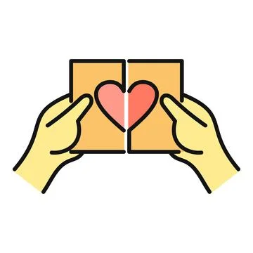 Hands connecting two missing heart puzzle pieces Stock Illustration