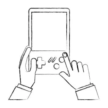 Hands with console video game retro portable Stock Illustration