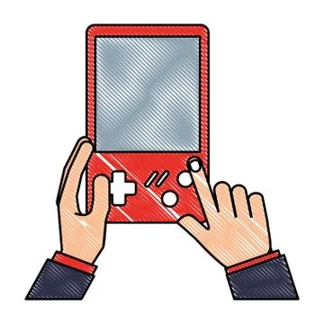 Hands with console video game retro portable Stock Illustration