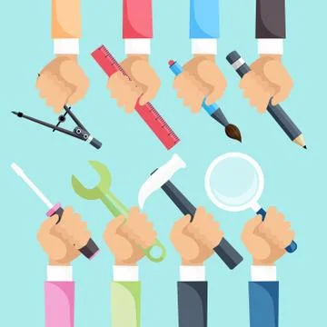 Hands with construction tools Stock Illustration