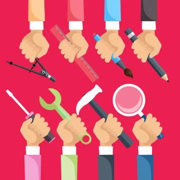 Hands with Construction Tools Stock Illustration