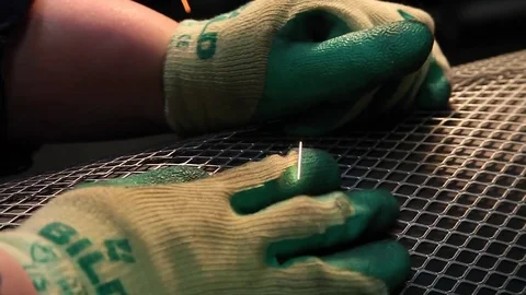 Hands control spot welding (dump trucks filter factory) Stock Footage 83873213