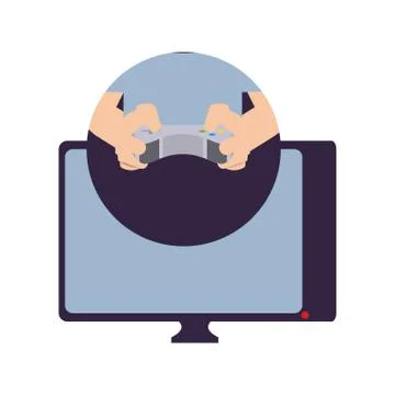 Hands with control video game and tv Stock Illustration