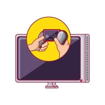 Hands with control video game and tv Stock Illustration