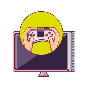 Hands with control video game and tv Stock Illustration