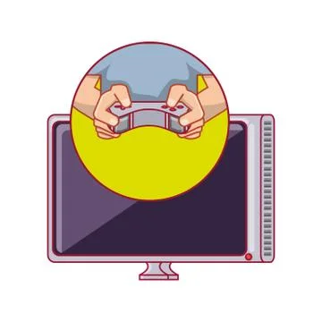 Hands with control video game and tv Stock Illustration
