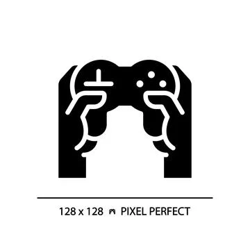 Hands with controller pixel perfect black glyph icon 스톡 일러스트