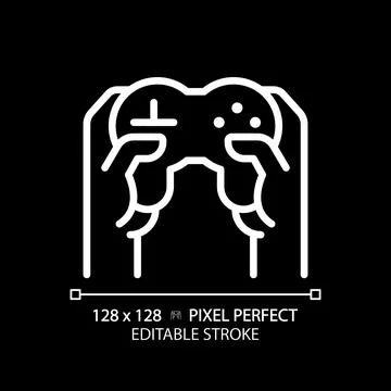 Hands with controller pixel perfect white linear icon for dark theme 스톡 일러스트