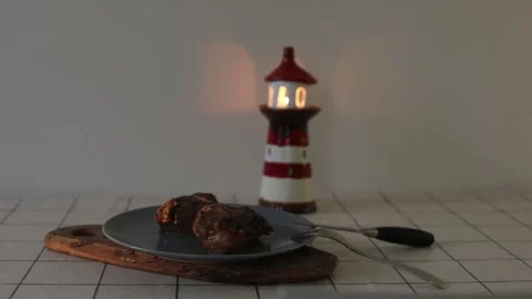 Hands cooking meat and setting the table, cozy aesthetic atmosphere Stock Footage 195300330