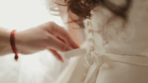 Hands Correct The Bride's Dress. Video stock 107937615