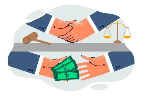 Hands of corrupt officials making criminal deal to make necessary court decision Stock Illustration