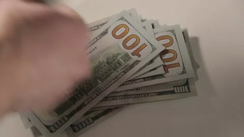 Hands count money, bundle of US dollars Stock Footage 145549441