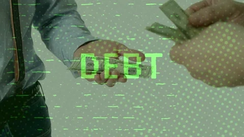 Hands Counting and Handing Over Dollar Cash with Green Debt Glitch Видео 336011714