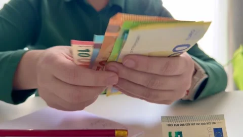 Hands counting euro banknotes Stock Footage 324784733
