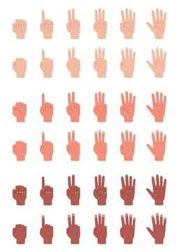 Hands counting gesture. Human hands with different skin color show different Stock Illustration