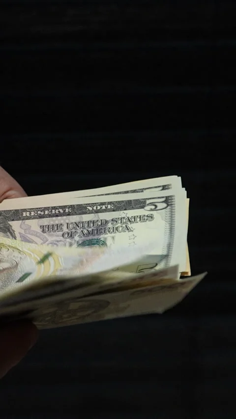 Hands Counting Mixed Currency Banknotes Including US Dollars Euros And Polish Stock Footage 339967089