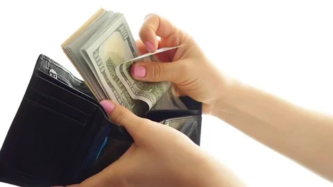 Hands counting money and put in a wallet closeup 库存影片 74503250