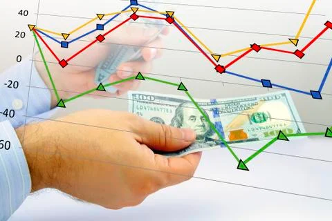 Hands counting money with financial graph Stock Illustration