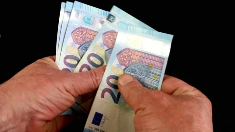 Hands counting stack cash twenty euro bills, recalculation banknotes. Stock Footage 201530909