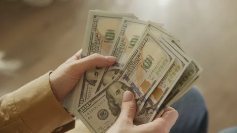 Hands Counting Stack of One Hundred Dollar Bills Stock Footage 280227201